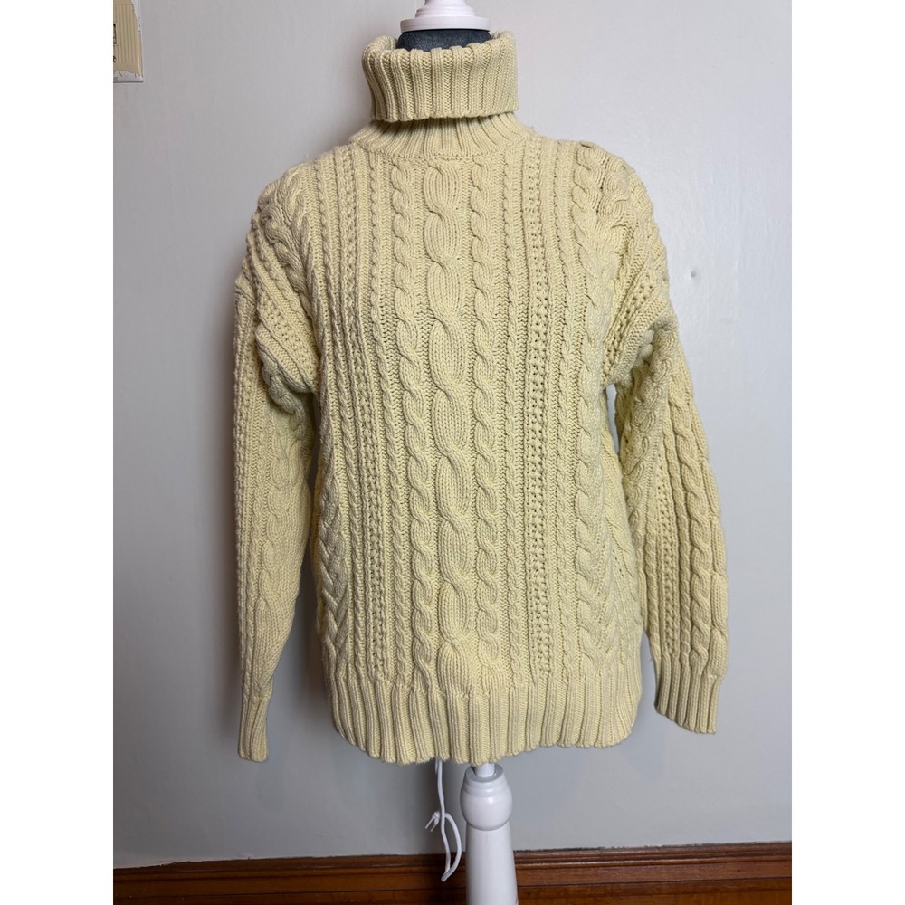 GAP vintage butter Yellow Cable Knit Turtleneck Sweater chunky fisherman coastal
